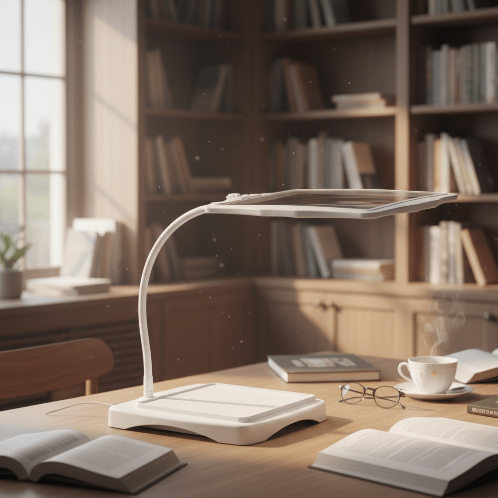 Magnifying lamp with flexible gooseneck in white and black
