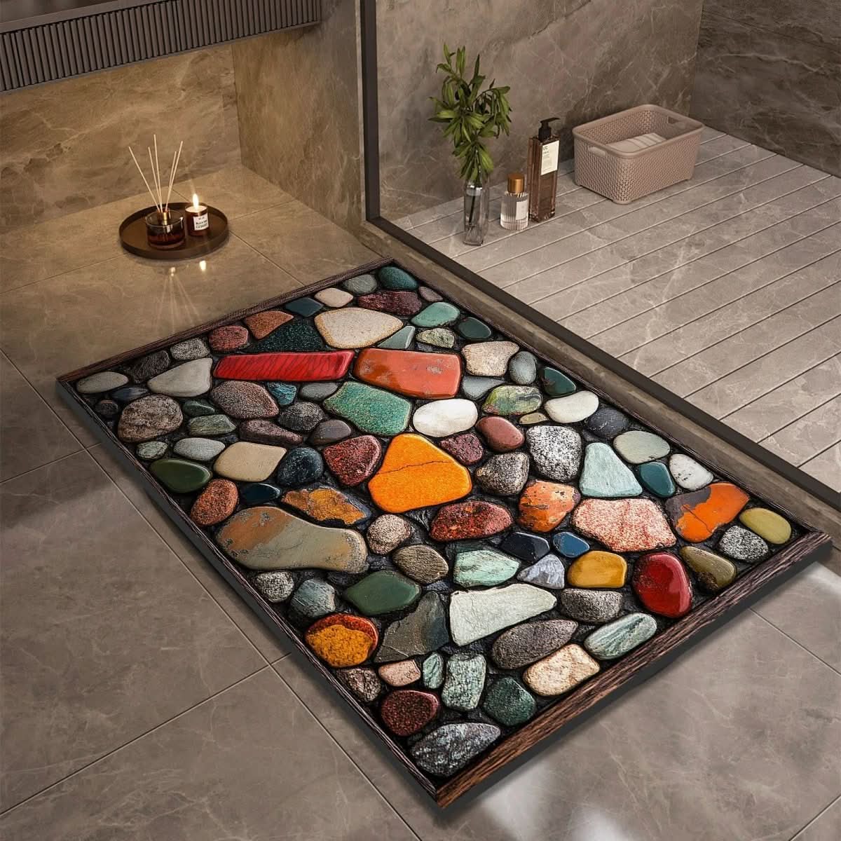 Diatomaceous Earth Bath Mat with Natural Rubber Backing, Super Absorbent and Quick Drying, view 1