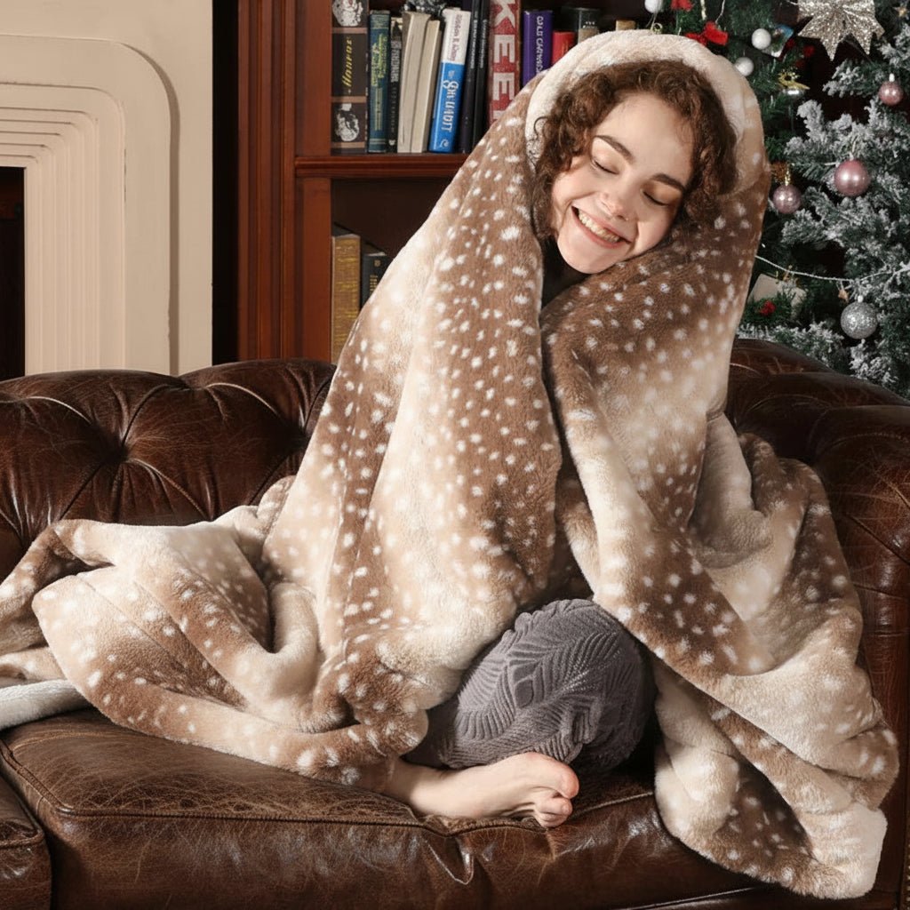 Double Sided Faux Fur Throw Blanket with Deer Pattern, up to 87 x 94 in, view 2