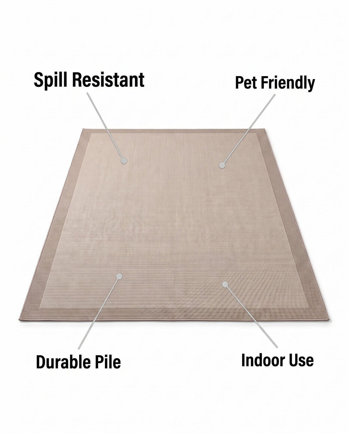 Easy Clean Rug Beige Harmony Border Spillproof Pet-Friendly Mini | Durable Pile, 2-9ft
