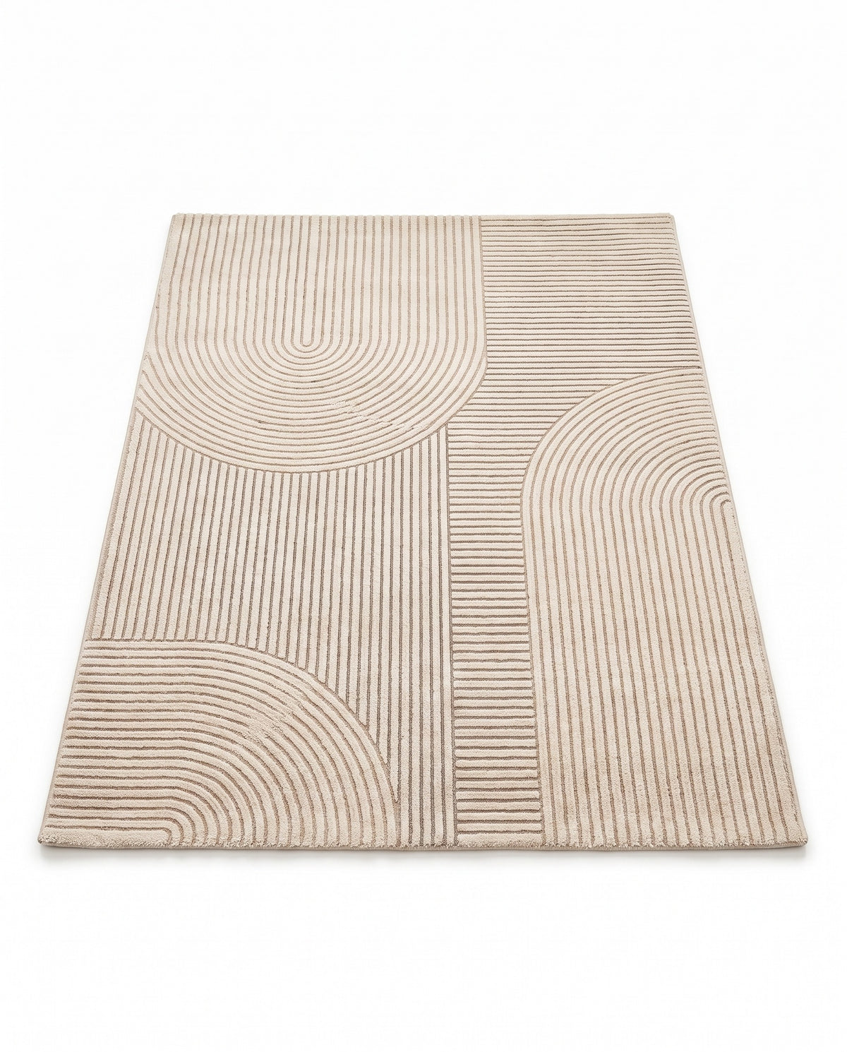 Easy Clean Rug Curved Geometry Non-Slip Quick-Drying Bath Mat | Durable Pile, 1-9ft