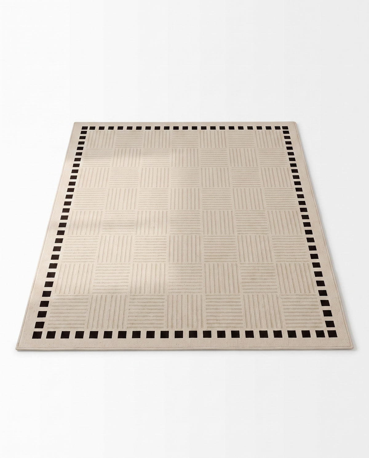 Easy Clean Rug Elegant Checkered Border Spillproof Modern Living | Durable Pile, 6-9ft