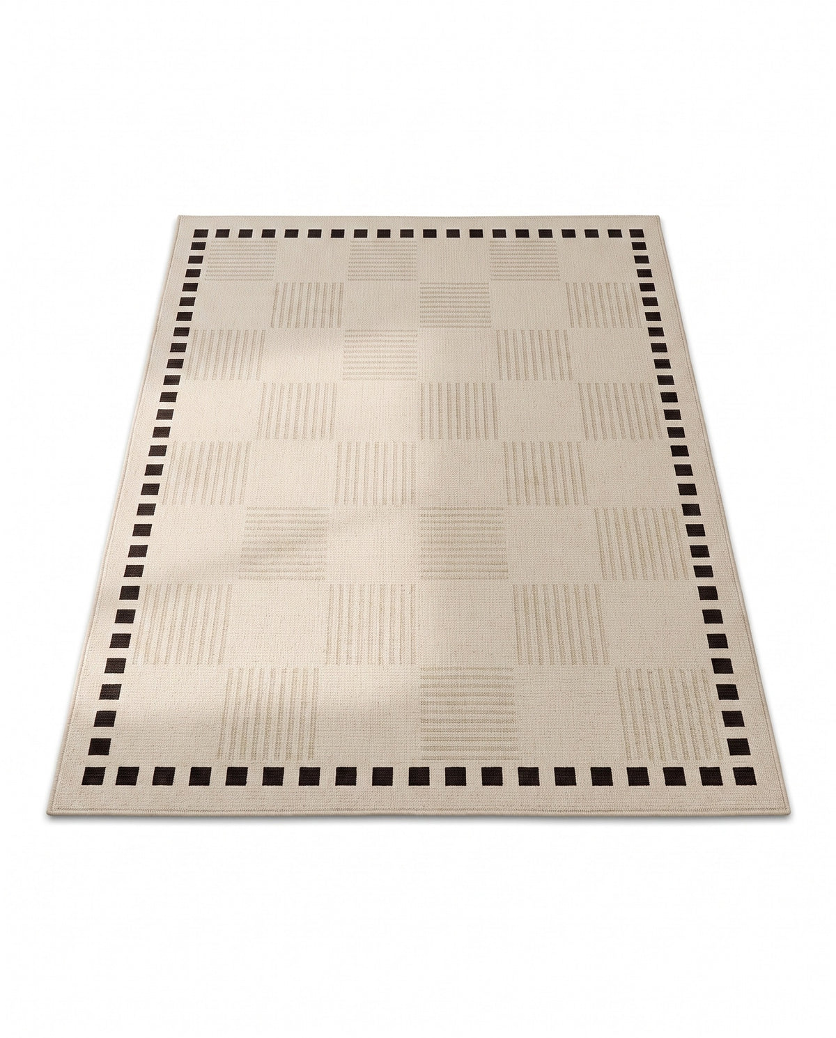 Easy Clean Rug Elegant Checkered Border Spillproof Modern Living | Durable Pile, 6-9ft