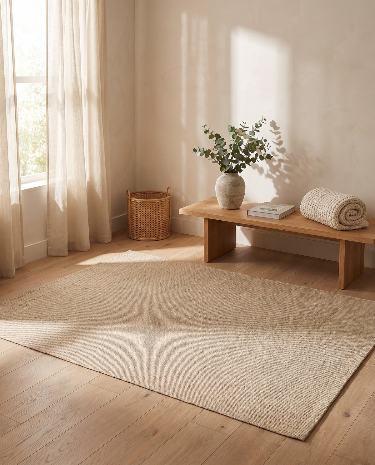 Easy Clean Rug Minimalist Natural Jute Durable Non-Slip Pet-Frie | Indoor Use, 2-9ft