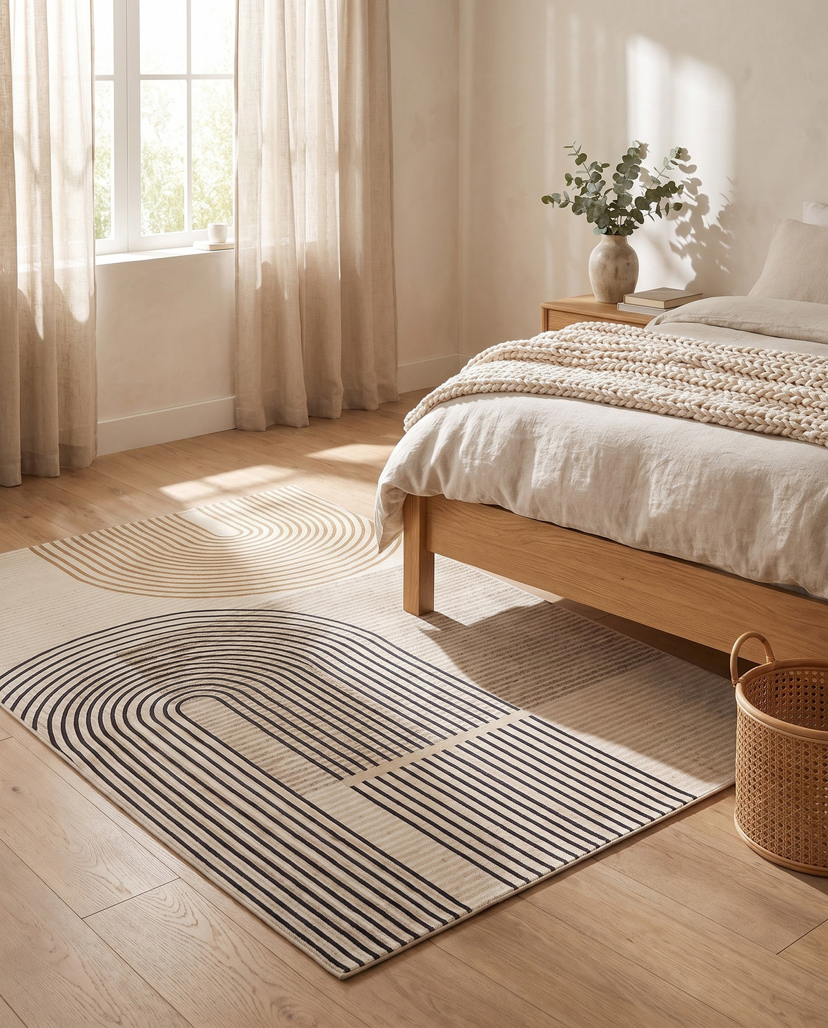 Easy Clean Rug Modern Arch-Line High-Density Polyester Doormat | Spill Resistant, 31-138in