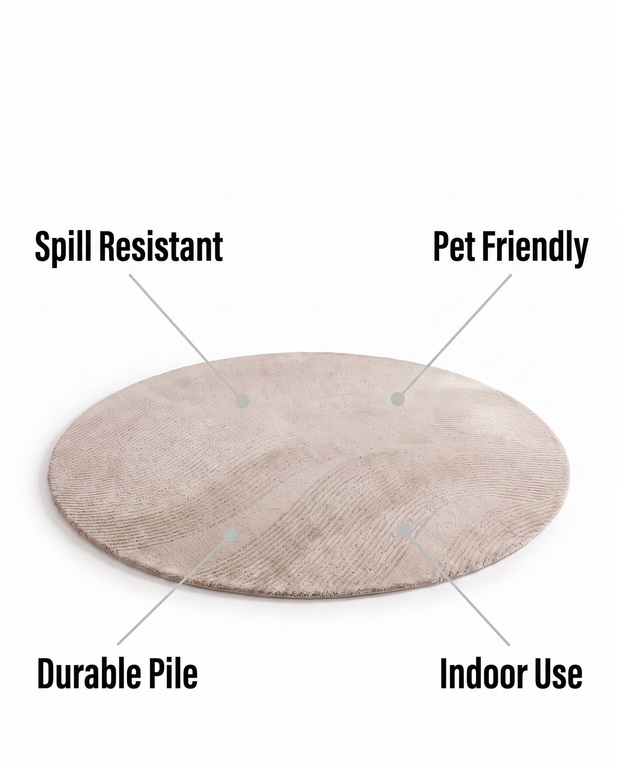 Easy Clean Rug Sand Wave Pattern Round Spillproof Pet-Friendly M | Durable Pile, 6ft
