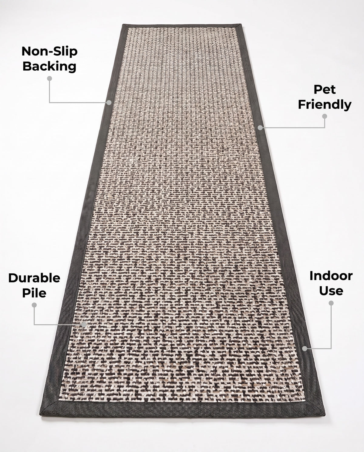 Easy Clean Rug Textured Border Durable Non-Slip Pet-Friendly Boh | Indoor Use, 1-6ft