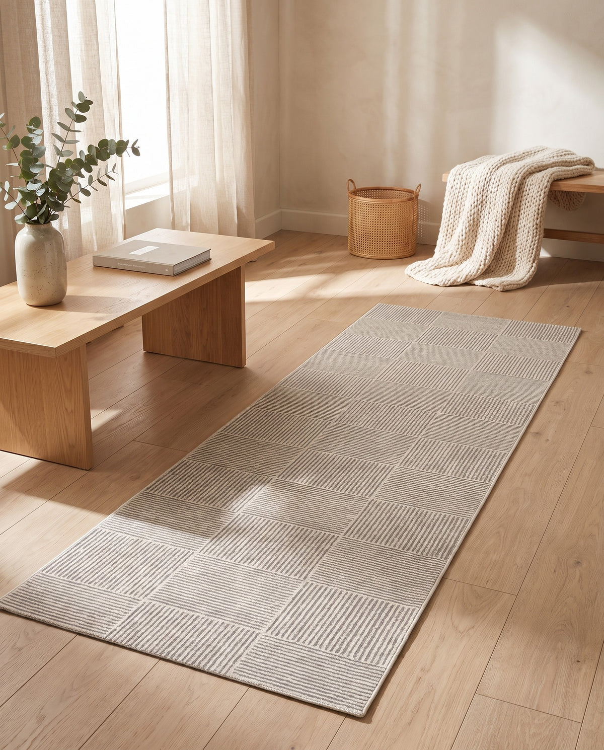 Easy Clean Rug Textured Grid Durable Non-Slip Pet-Friendly Moder | Indoor Use, 1-9ft