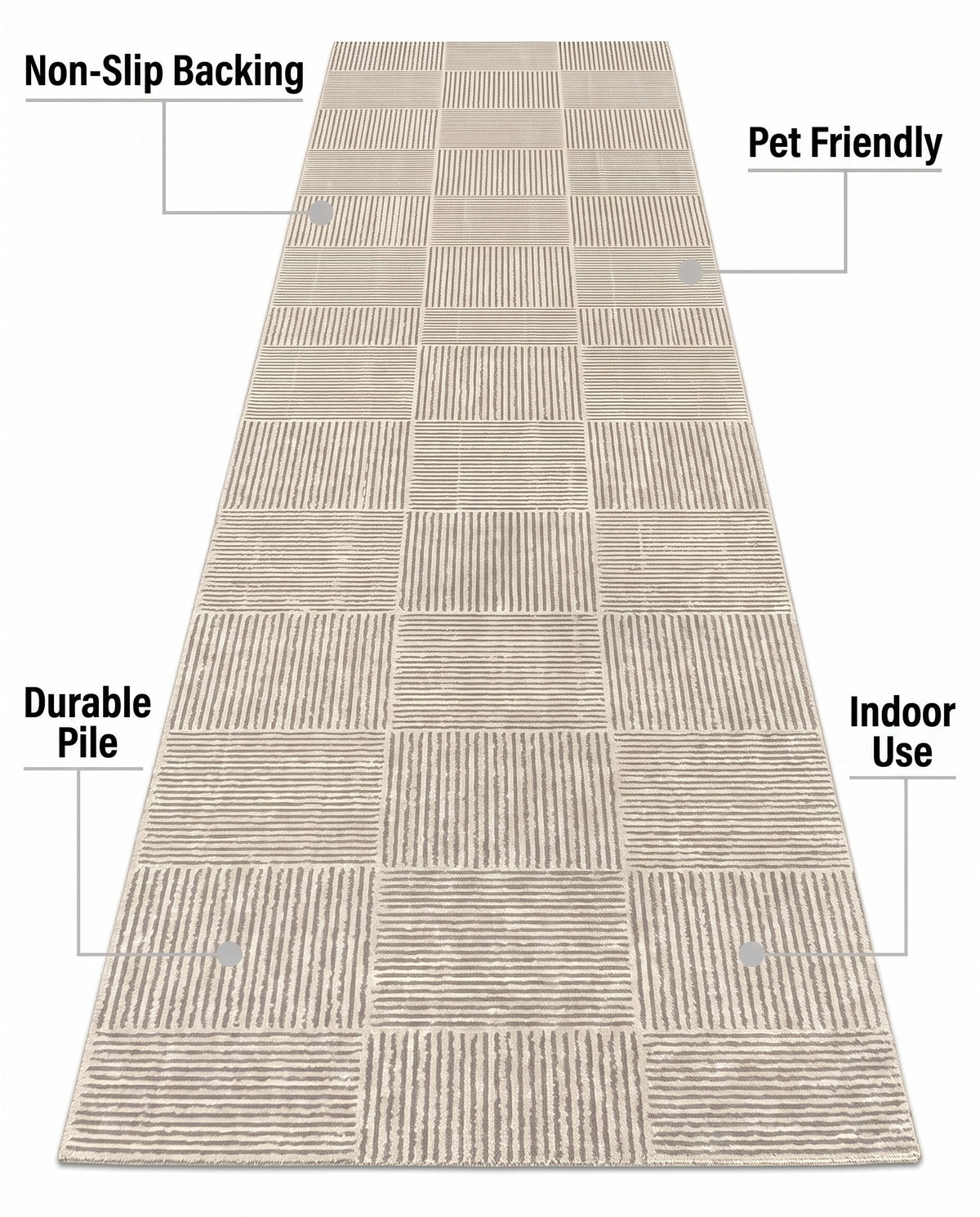 Easy Clean Rug Textured Grid Durable Non-Slip Pet-Friendly Moder | Indoor Use, 1-9ft