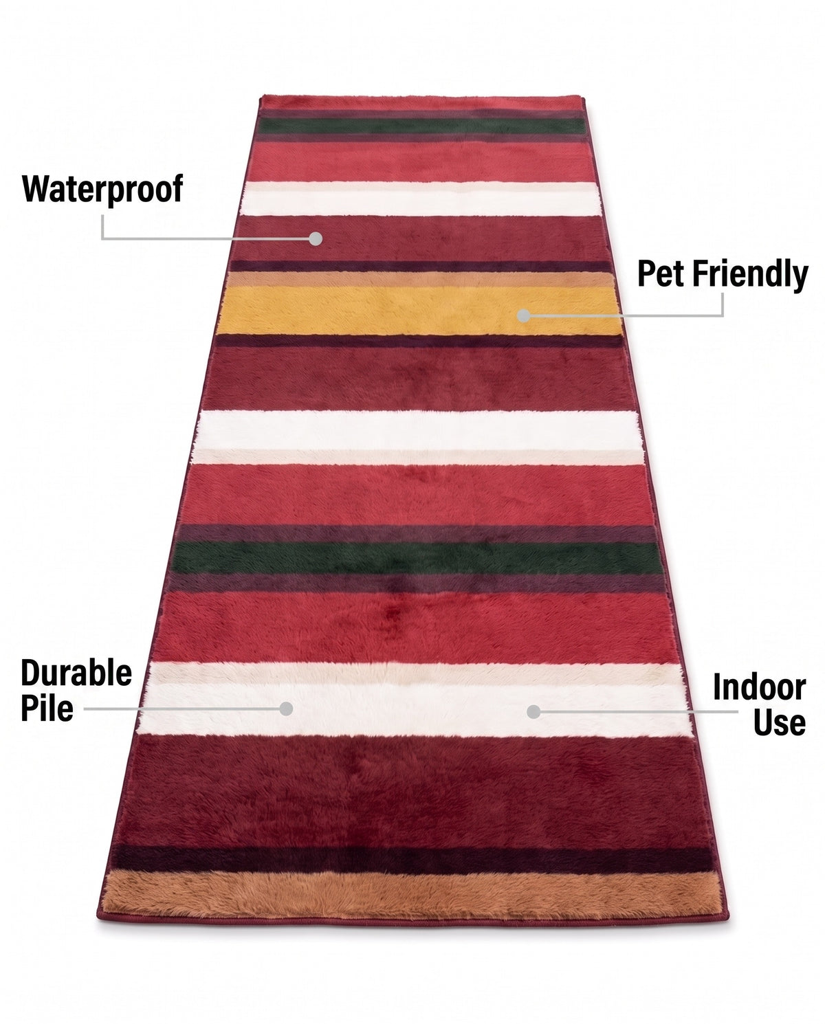Easy Clean Rug Vintage Stripes Pet Friendly Runner Rug | Waterproof, 2-9ft