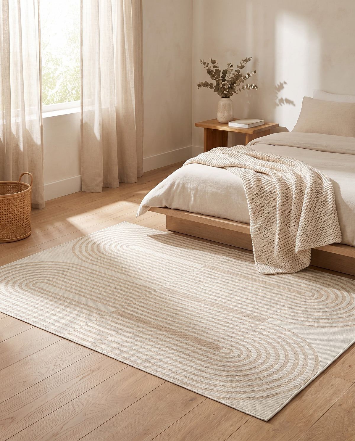 Easy Clean Washable Rug Soft Sand Elegance Arc Minimalist Design | Spill Resistant, 3-9ft