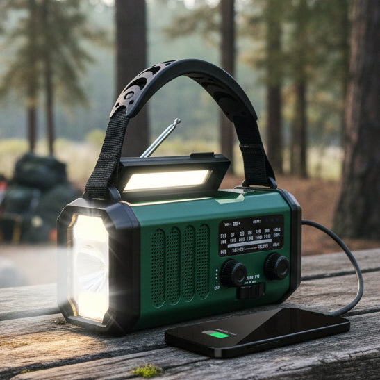 Emergency Weather Radio with Solar Panel, Hand Crank, 10,000 mAh Battery and Flashlight, view 1