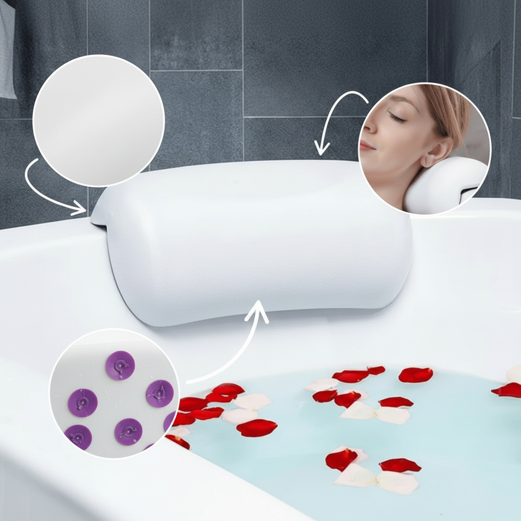 Ergonomic Bath Pillow with Suction Cups and Water Repellent Cover, view 3
