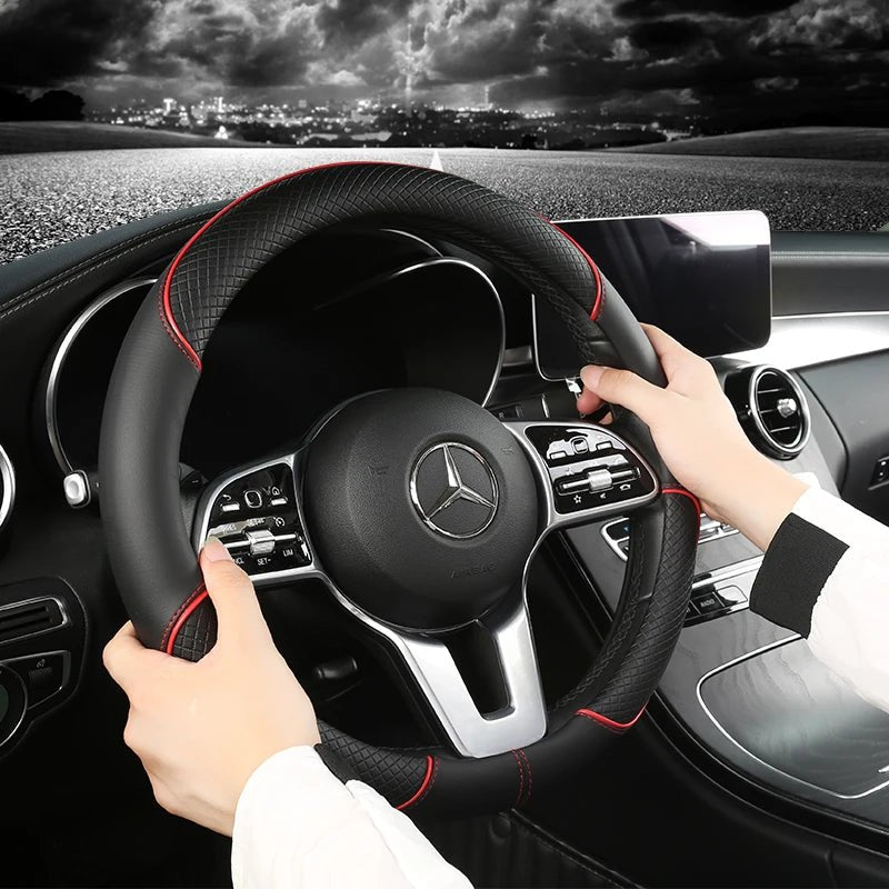 Faux Leather Steering Wheel Cover with Diamond Texture for Better Grip, view 2