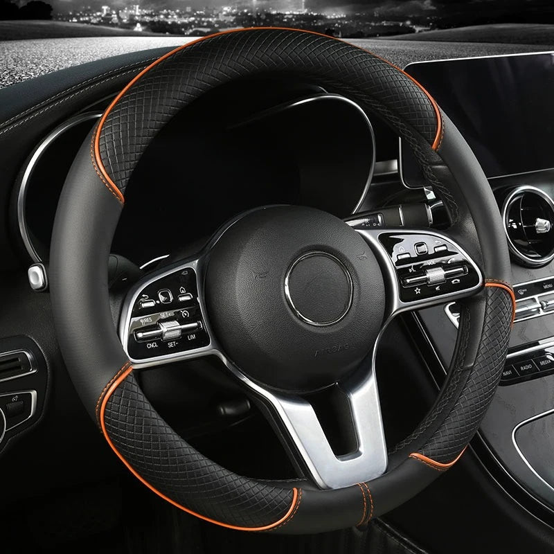 Faux Leather Steering Wheel Cover with Diamond Texture for Better Grip, view 6
