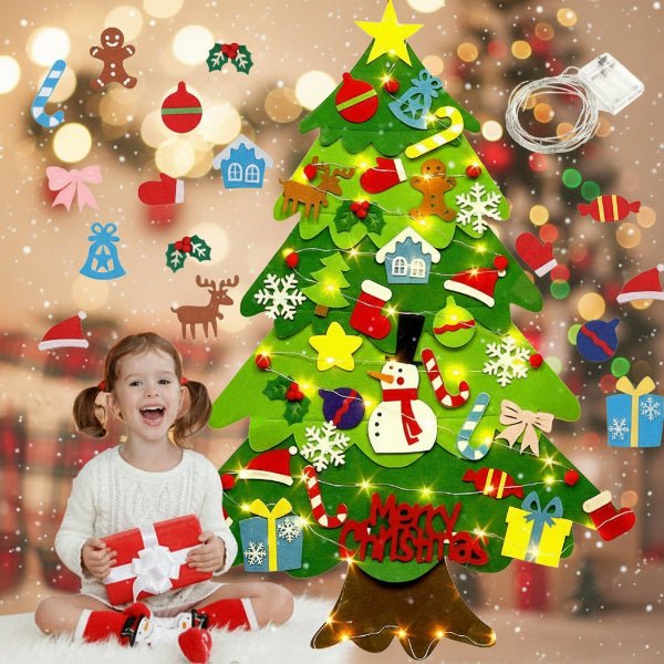 Felt Wall Christmas Tree with 30+ Ornaments and Warm White LEDs for Kids, view 3