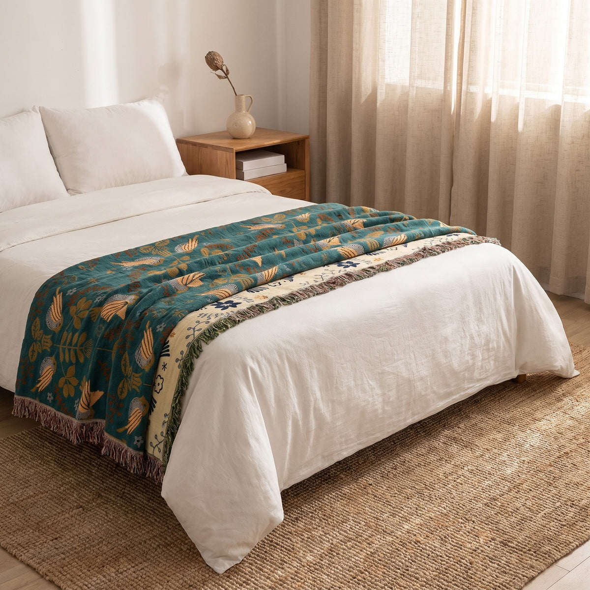 Embroidered Reversible Throw | Two-Sided Design, 59-91in