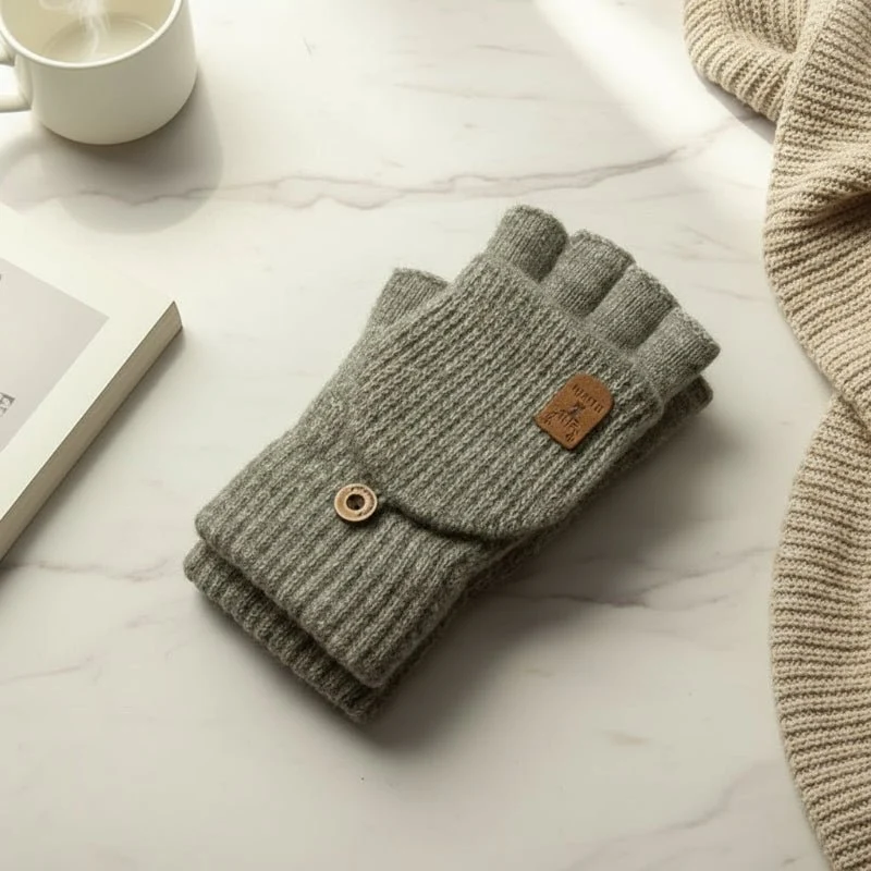 Fingerless Touchscreen Gloves in Acrylic Knit, One Size Fits Most, view 1