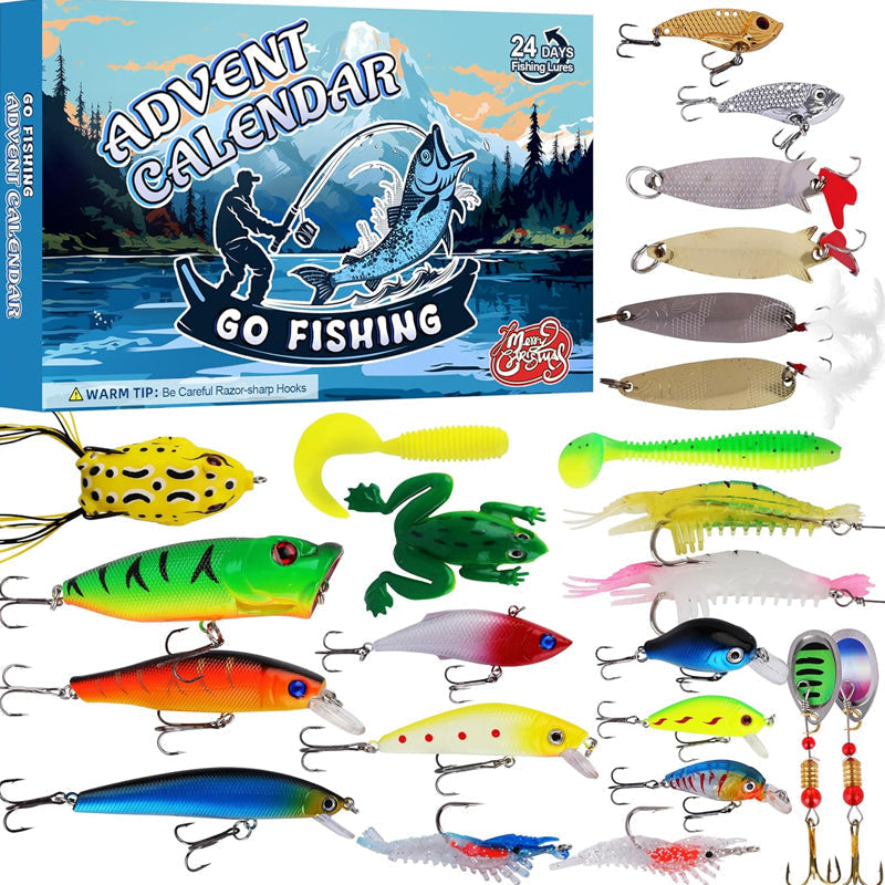 Fishing advent calendar with 24 numbered doors and tackle inside