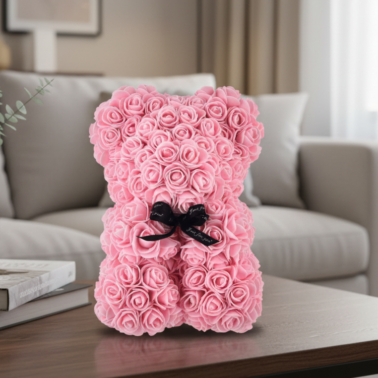Foam Rose Bear Made of PE Foam Flowers, 9.8 Inch, in Twelve Colors, view 1