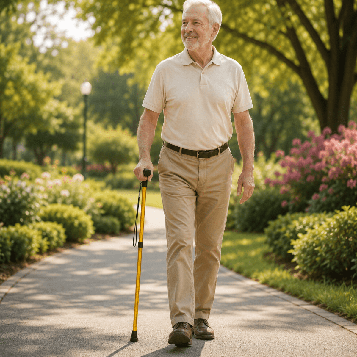 Walking cane folded down small enough to fit in a handbag