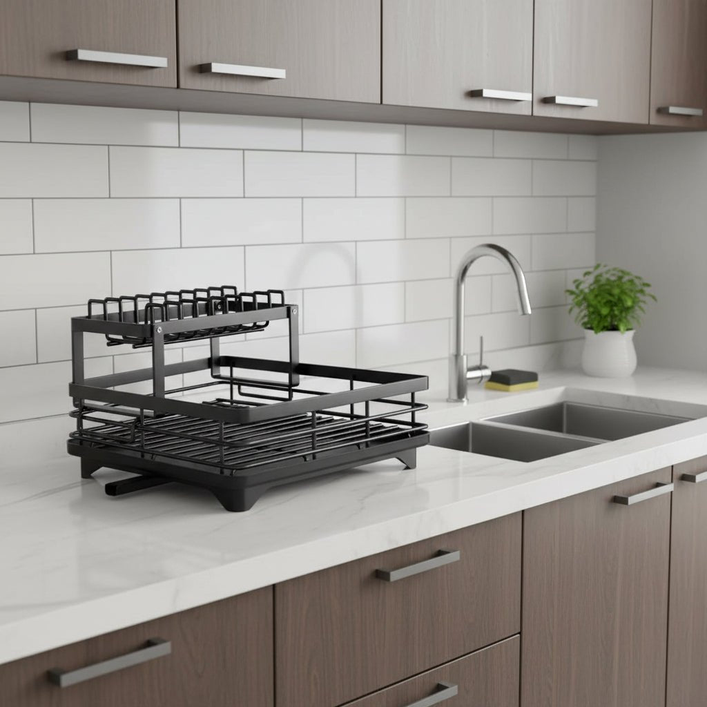 Foldable Stainless Steel Dish Drying Rack, Folds Flat for Storage, view 2