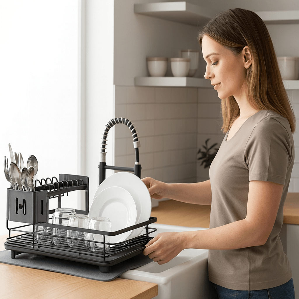 Dish drying rack folded flat for storage