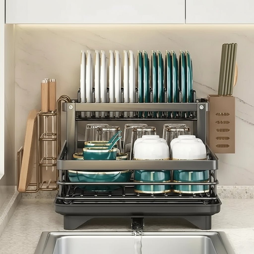 Foldable Stainless Steel Dish Drying Rack, Folds Flat for Storage, view 11
