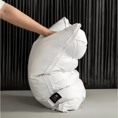 Close-up of the soft goose down pillow in gray