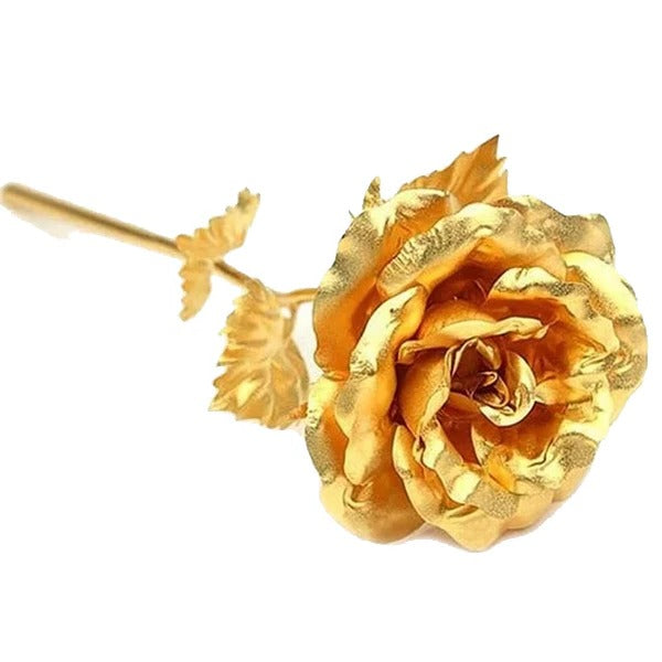 Handmade gold foil rose in an open gift box