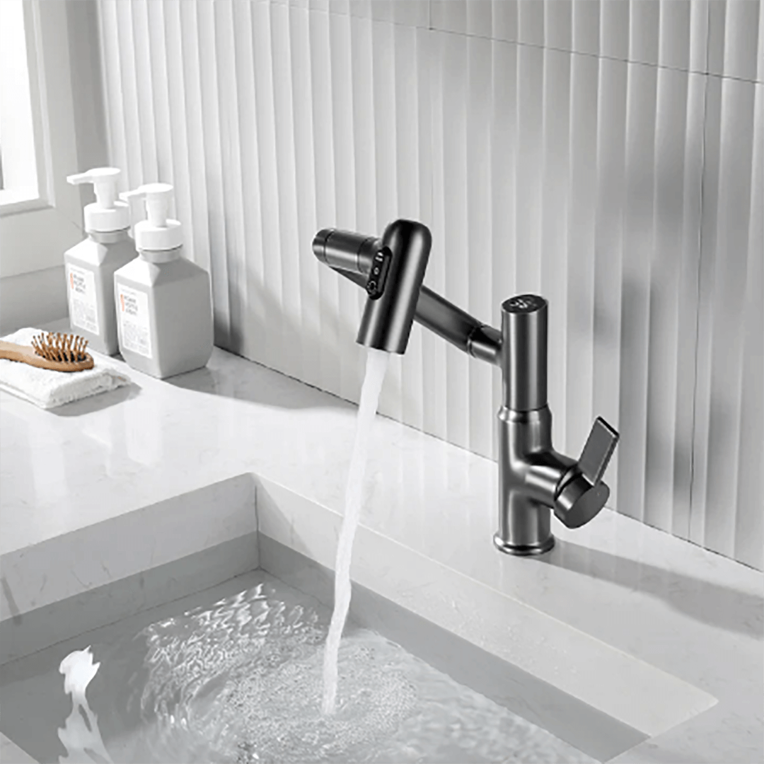 Height Adjustable Kitchen Faucet with 360 Degree Swivel and Temperature Display, view 1