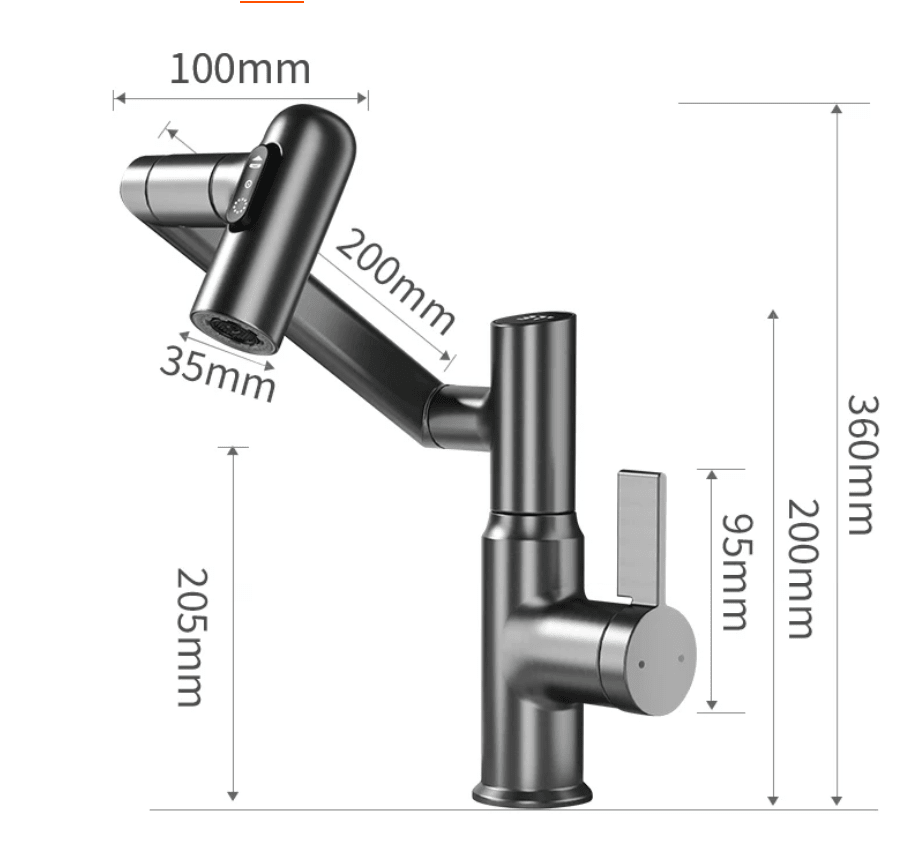 Height Adjustable Kitchen Faucet with 360 Degree Swivel and Temperature Display, view 10