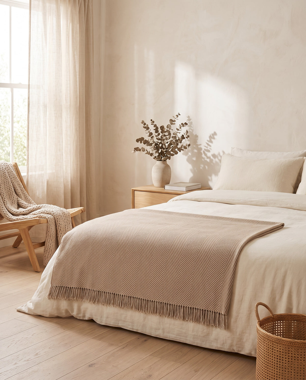 Herringbone Fringed Throw Blanket | Soft Warm Handfeel, 50-94in