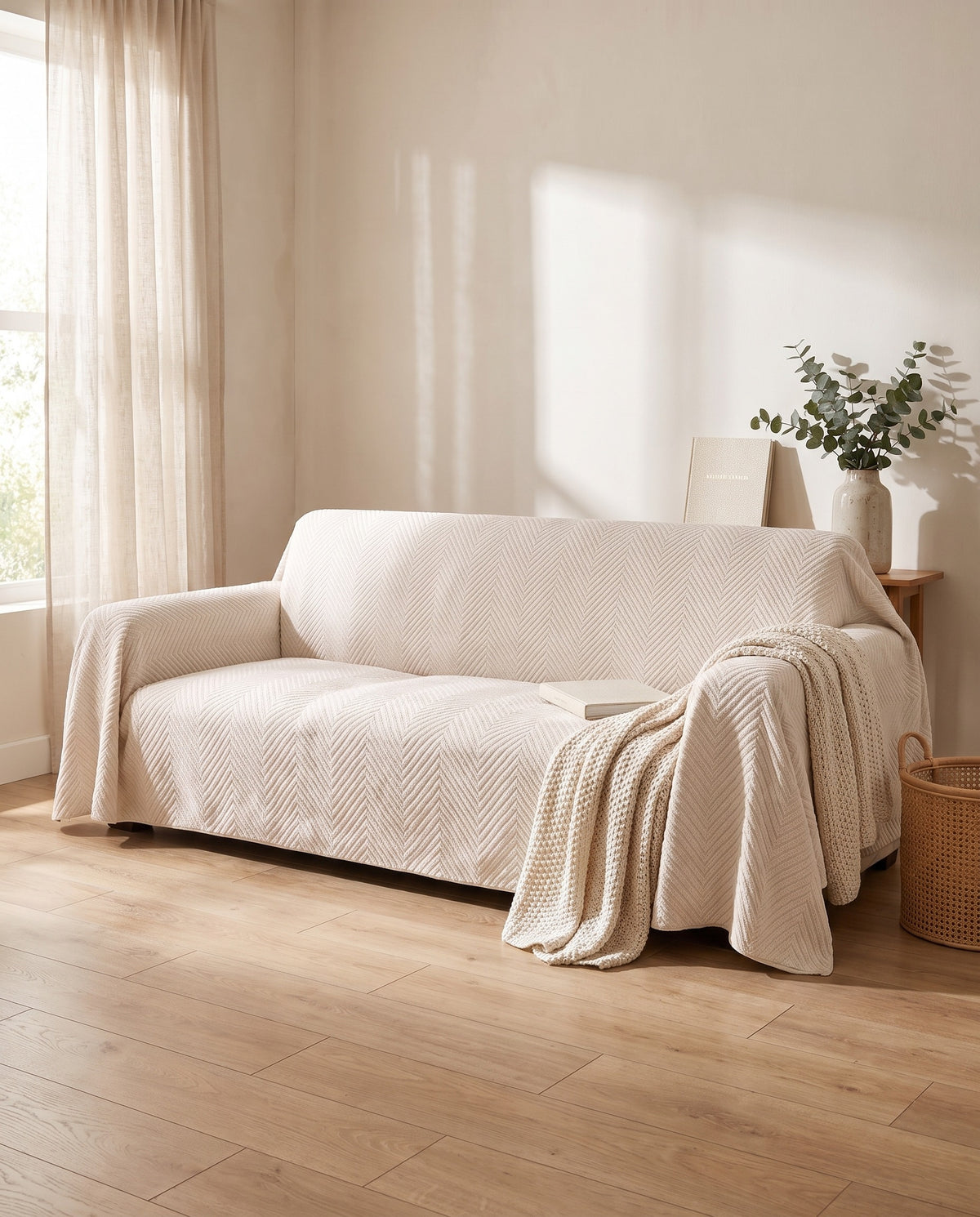 Herringbone Plush Nonslip Sofa Cover | Non-Slip Backing, 1-95in