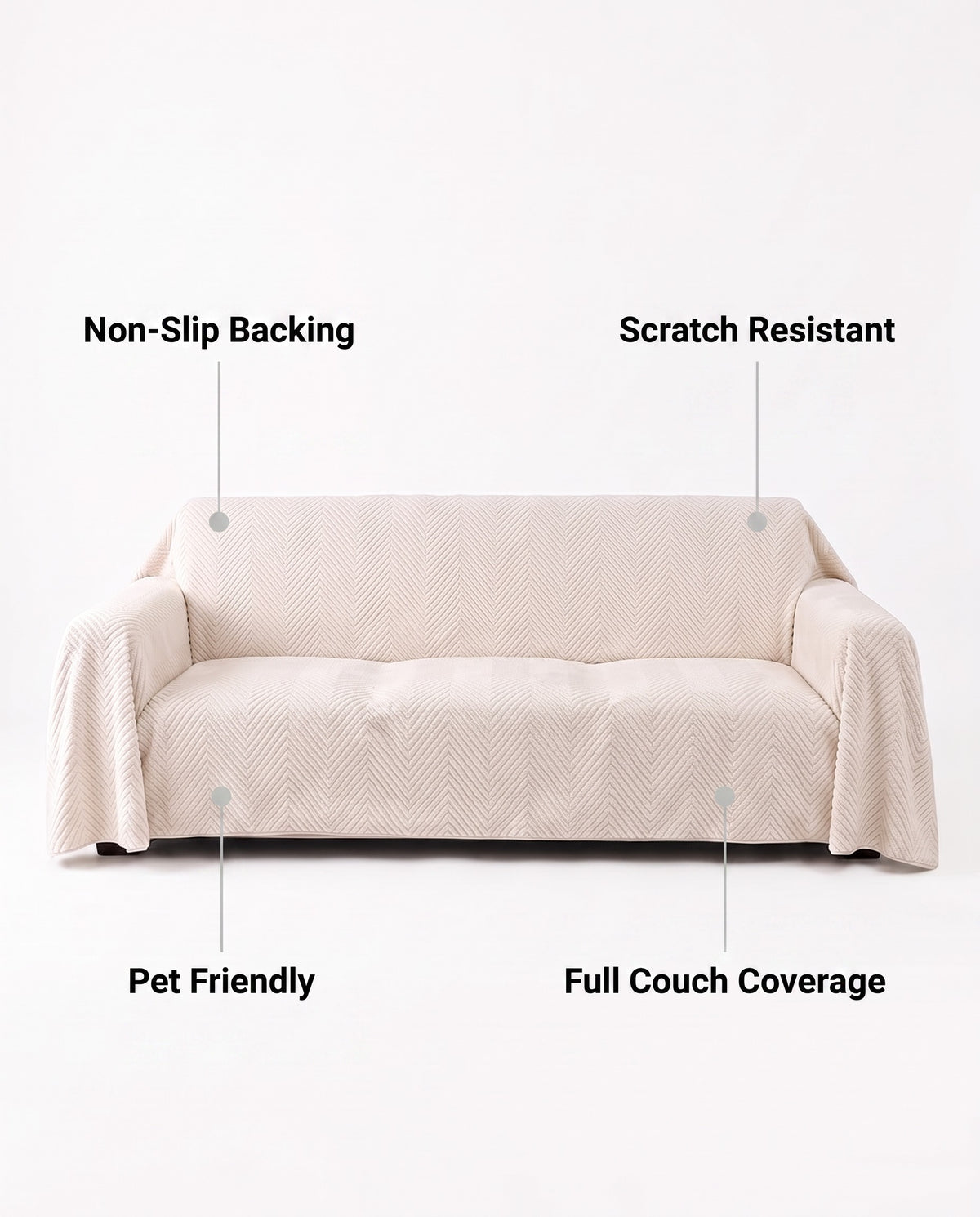 Herringbone Plush Nonslip Sofa Cover | Non-Slip Backing, 1-95in