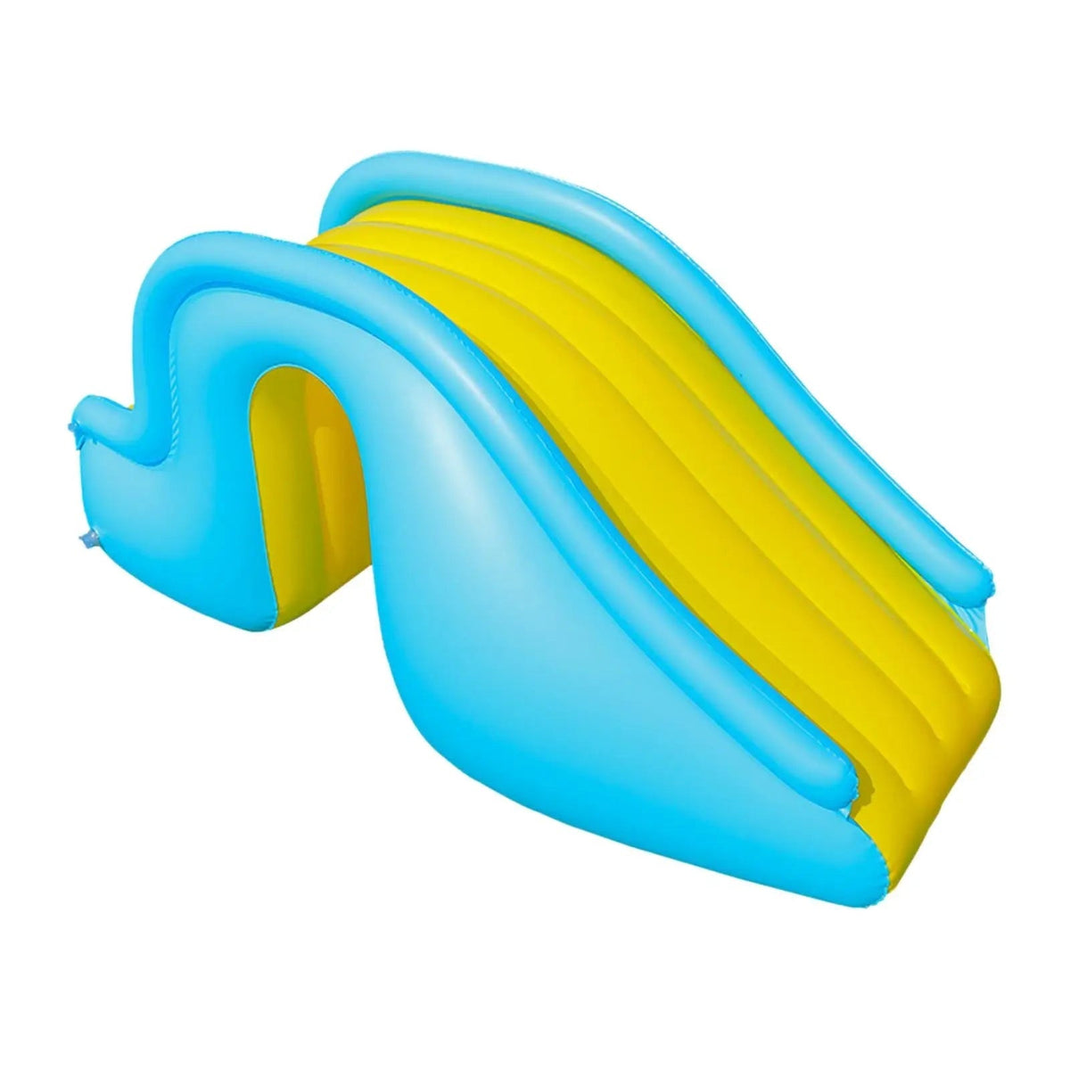 Child sliding down the inflatable slide into a pool