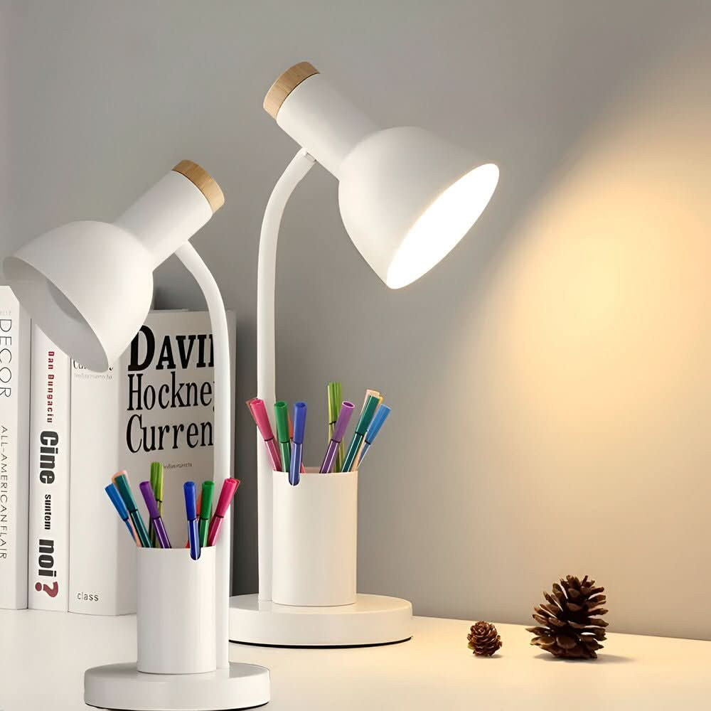 Iron LED Desk Lamp with Pen Holder and Three Color Temperatures, view 2