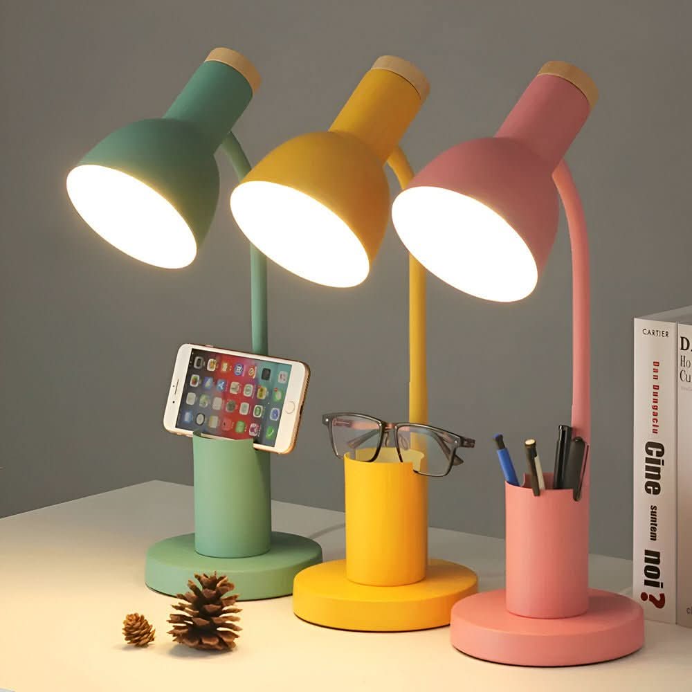 Iron LED Desk Lamp with Pen Holder and Three Color Temperatures, view 3