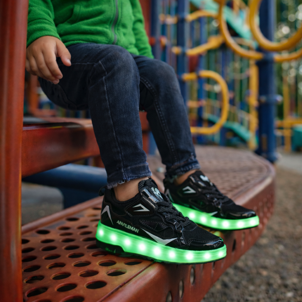 Three models of light up roller shoes in several colors