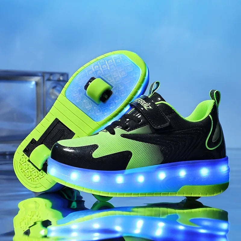 Kids Light Up Roller Shoes with Heel Wheel in Three Models, view 9