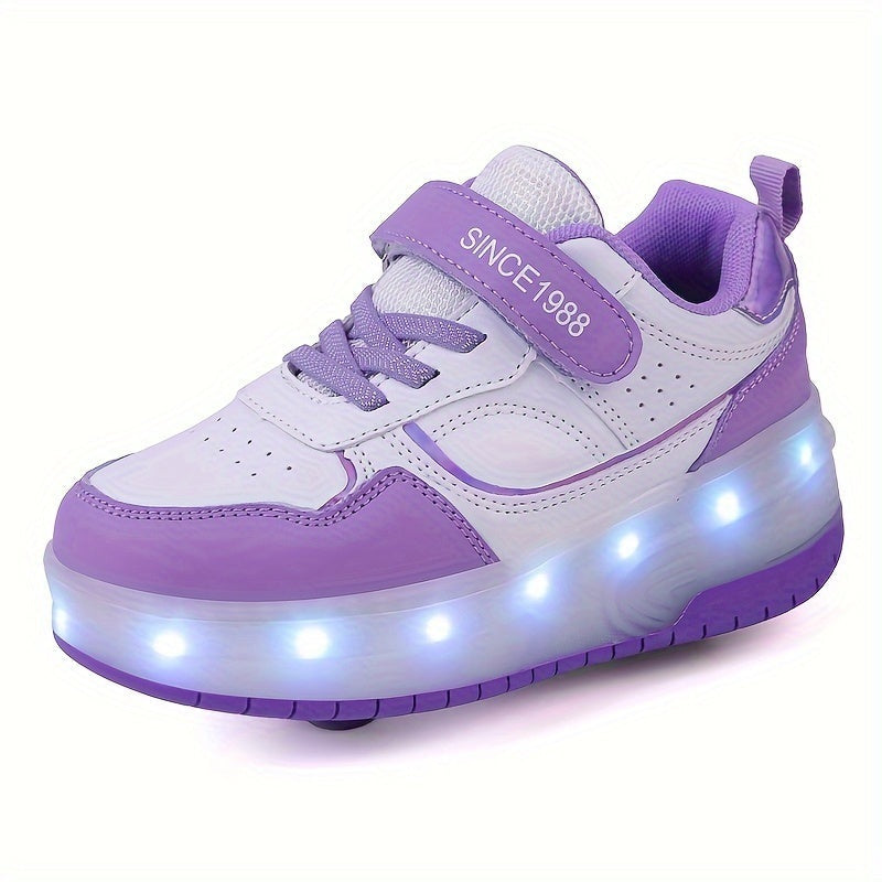 Kids Light Up Sneakers with Retractable Wheels, USB Rechargeable, view 1