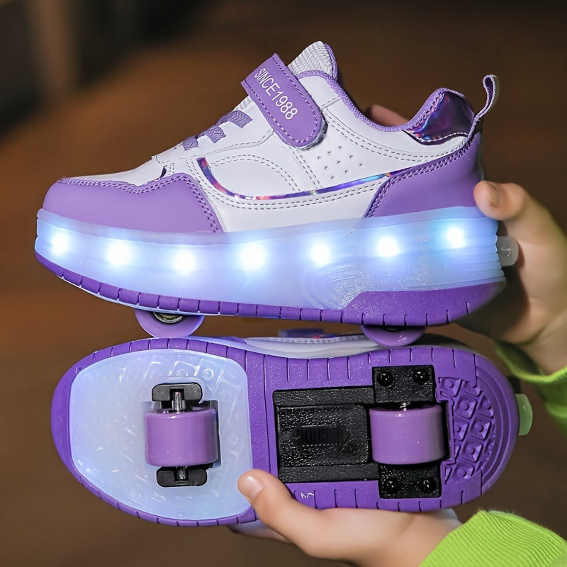 Light up wheel sneakers for kids in purple, pink and white