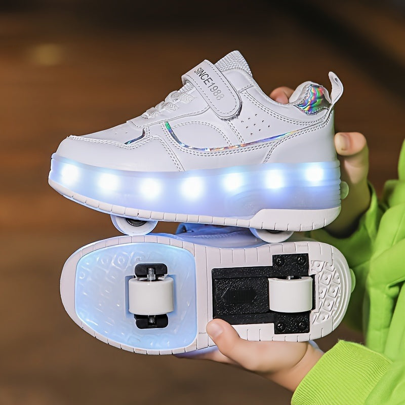 Kids Light Up Sneakers with Retractable Wheels, USB Rechargeable, view 3