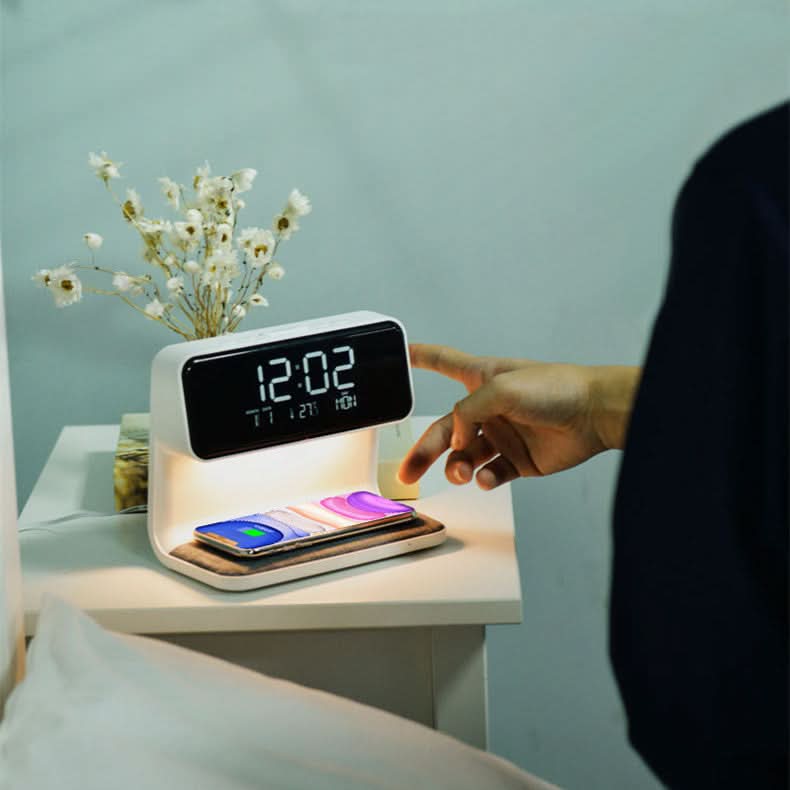 LCD Alarm Clock with Touch Dimmer Lamp and Wireless Charging Pad, view 6