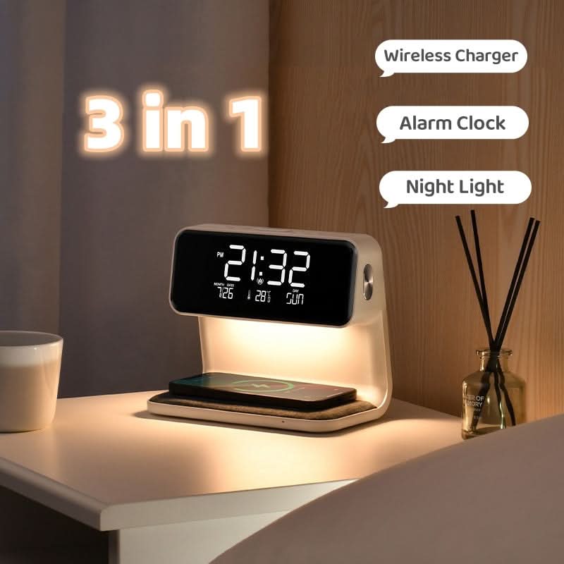 LCD Alarm Clock with Touch Dimmer Lamp and Wireless Charging Pad, view 8