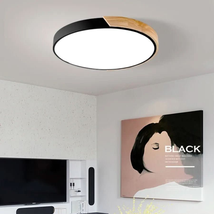 LED Ceiling Light in Metal, Acrylic and Wood, 9 and 11.8 Inch Diameter, view 2