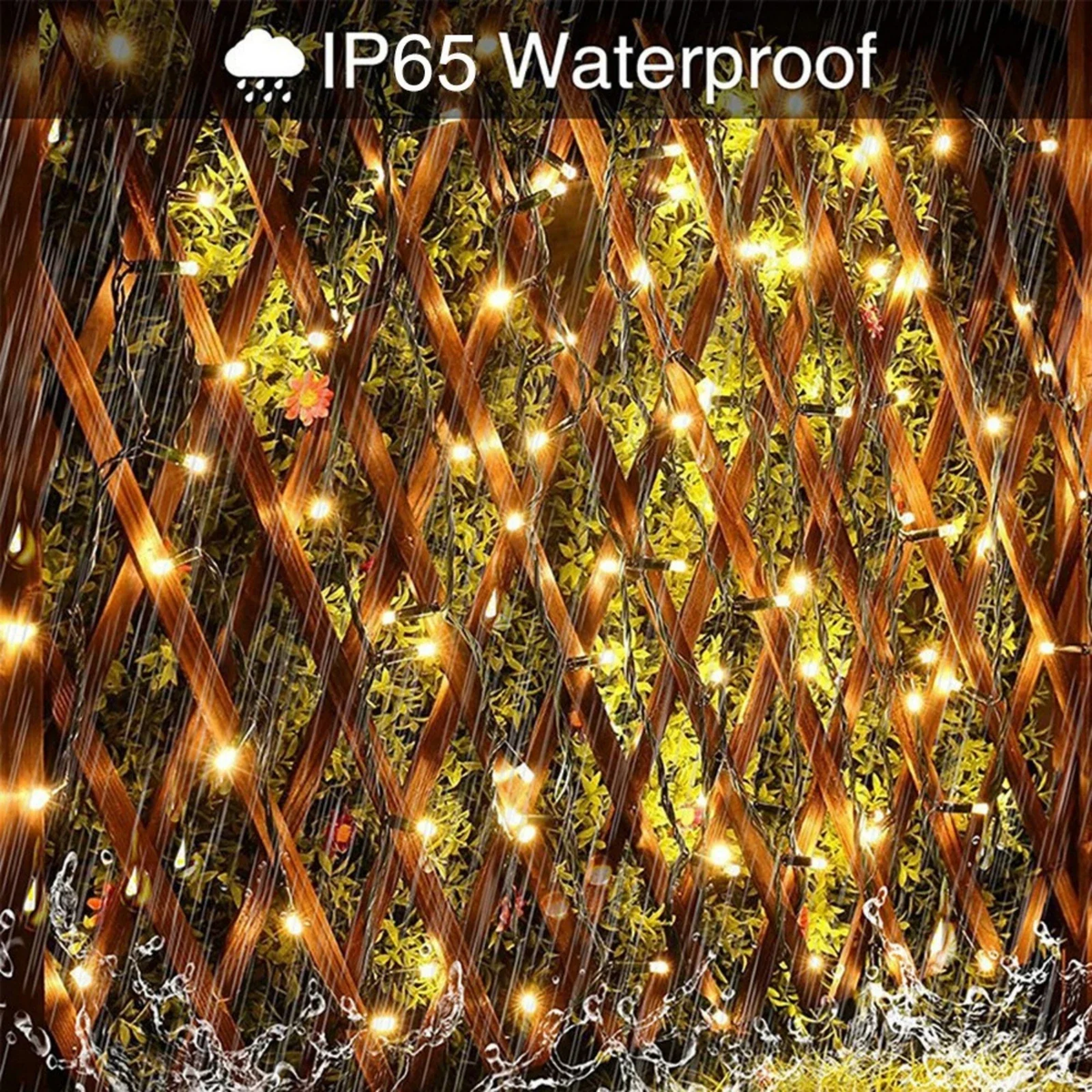 Warm white curtain lights on a clear wire