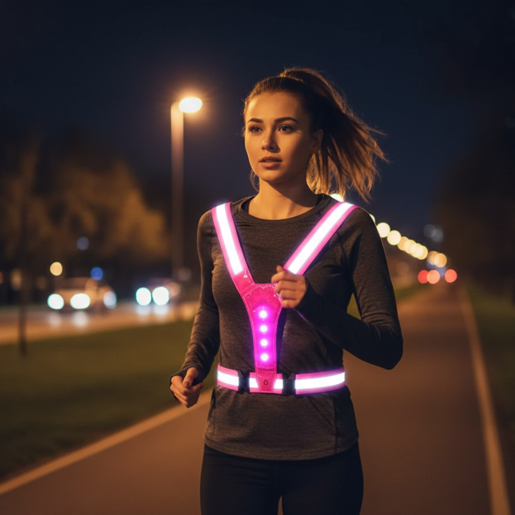 LED Running Vest with Three Light Modes and Reflective Polyester, USB Rechargeable, view 1