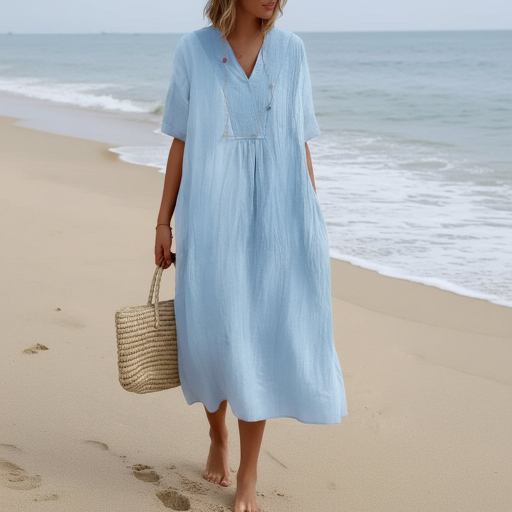 Lightweight A Line Summer Dress with V Neck and Pockets for Warm Days, view 1