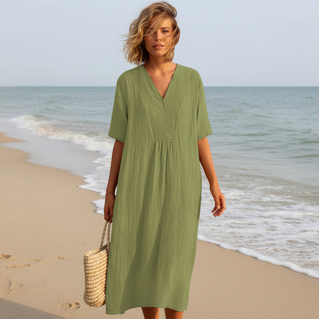 Lightweight A Line Summer Dress with V Neck and Pockets for Warm Days, view 2